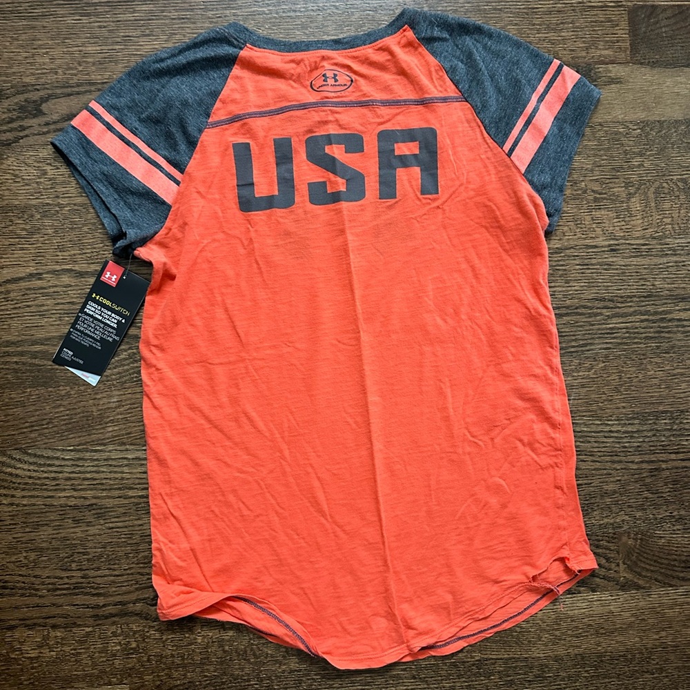 Under Armour Orange T-Shirt – Gray Raglan Sleeves – Youth L, NWT